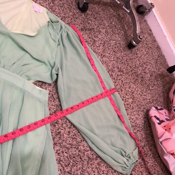 Francesca’s Collection Pink Lily Dress Size Small Mint Green Cutout Sides - Picture 10 of 11